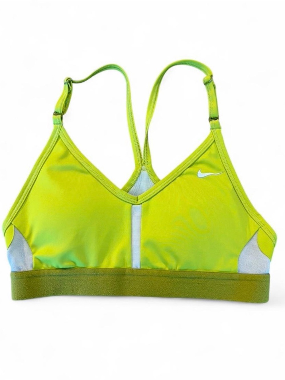 Nike XS neon yellow DRI-FIT sports bra with olive green band